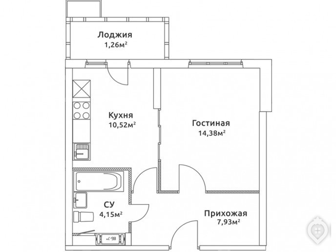 Квартира состоит из комнаты кухни коридора и санузла 3 на 3 5